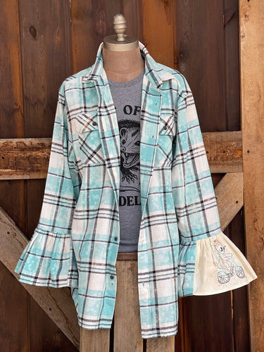Flared Sleeve Flannel- OUTER BANKS BLUE